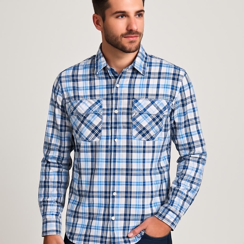 Vineyard‎ Vines Island Shirt Mens Large Blue White Plaid Cotton Button Down L